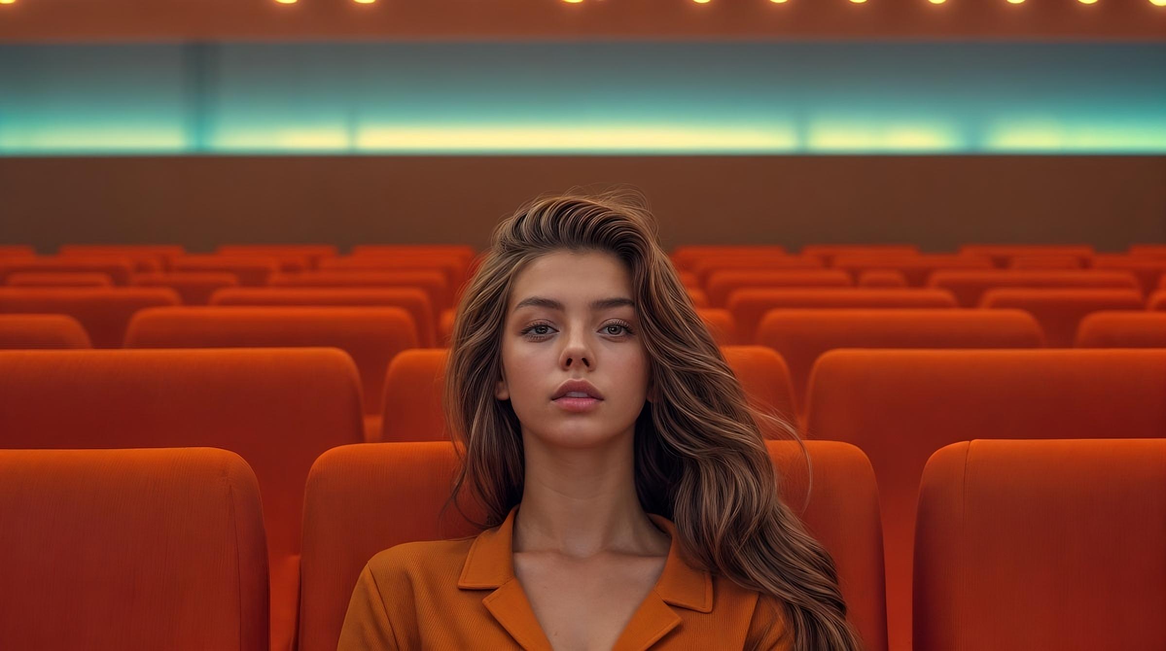 Contemplative Woman in Orange Cinema 2